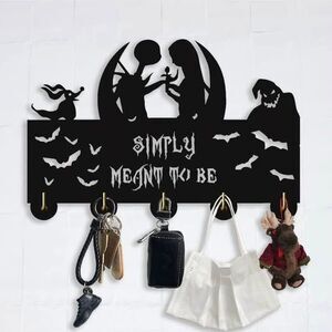 SOLD—Nightmare Before Christmas “Simply Meant to Be” Wall Key Hook | Black Wood